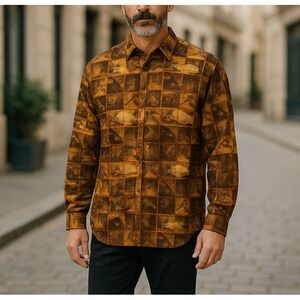 Woolrich Men Shirt Brown Sz XL Collared Long Sleeve Nutmeg Outdoor Woodcut Boxes